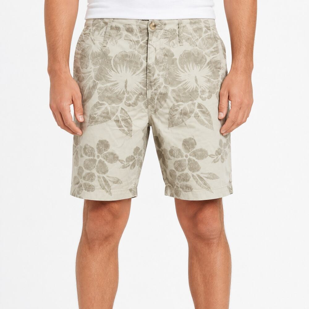 NEW Old Navy Shorts Mens 40 Khaki Floral Print Flat Front Casual Cotton Summer